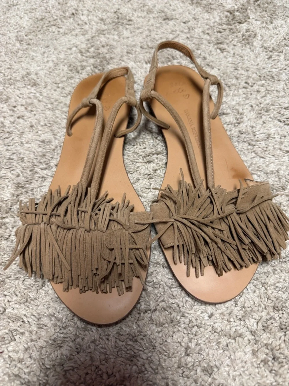 Banana Republic Tan Fringe Leather Slingback Sandals - Picture 2 of 6